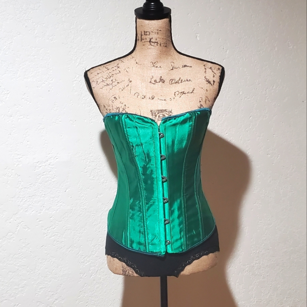 Emerald green gothic satin corset